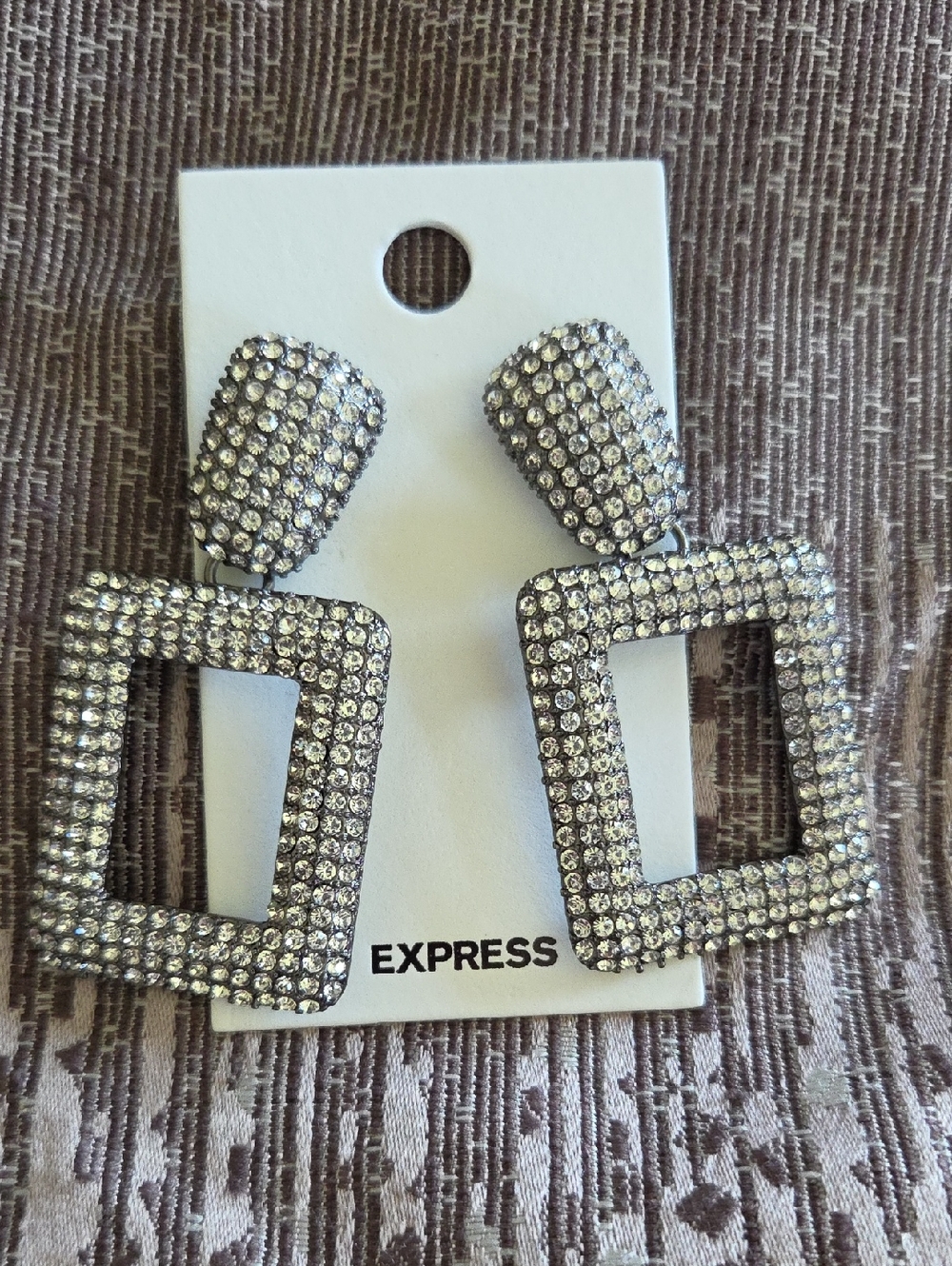 Express Silver Pavé Square Drop Earrings